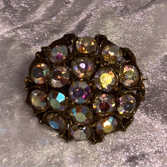 1960’s~ Sparkling Aurora Borealis Cluster Circle Brooch/Pin - Picture 2 of 12